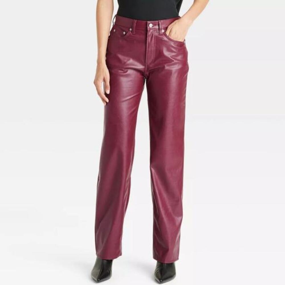 Universal Thread‎ Women's Mid Rise Faux Leather Baggy Jeans Red Size 10